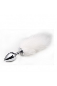 Анальная пробка с хвостиком Anal Plug White Tail Silver M